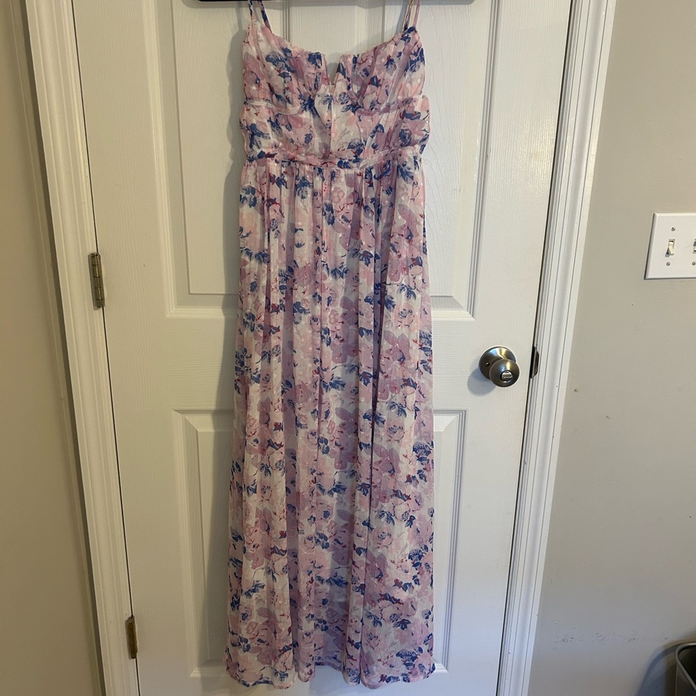 Lulu's Pastel Floral Chiffon Dress